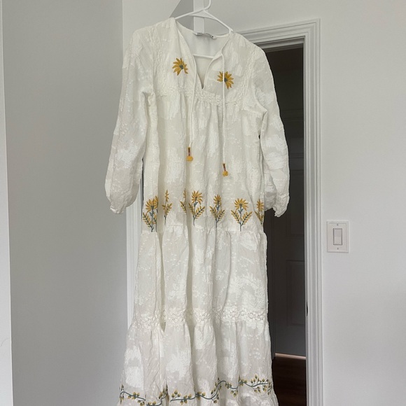 Zara White Maxi Dress with Yellow Floral Embroidery - Picture 1 of 4